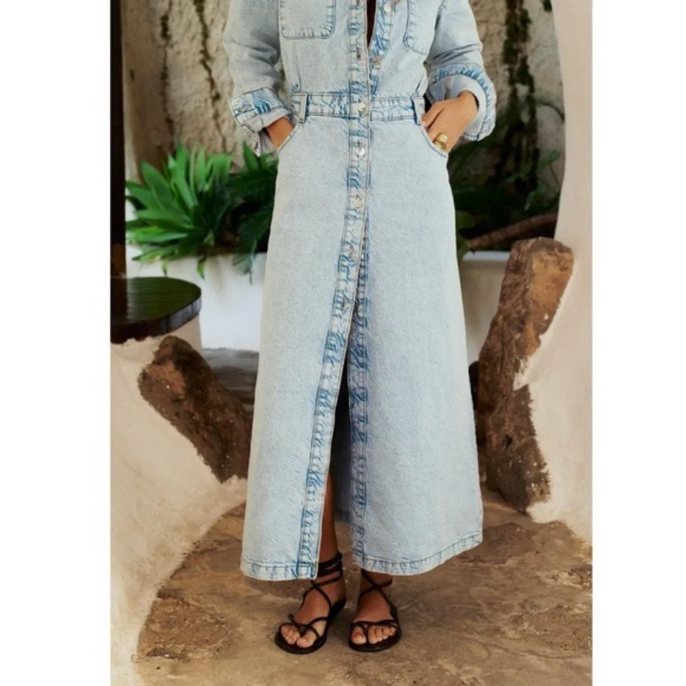 Zara Z1975 DENIM MIDI DRESS SIZE LARGE - Picture 5 of 14